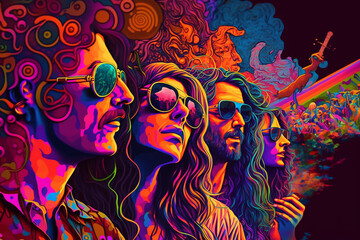 cartaz colorido conceito festival da musica pisicodélica 