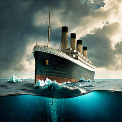 Titanic in a cold sea - generative ai - obrazy, fototapety, plakaty
