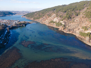 Aerial winter view of Pancharevo lake, Bulgaria