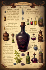 illustrations for a book about potions and spells.