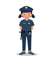 Cute little girl wearing police uniform pretending to be police officer
