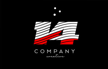 14 number logo with red white lines and dots. Corporate creative template design for business and company
