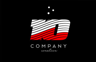 10 number logo with red white lines and dots. Corporate creative template design for business and company