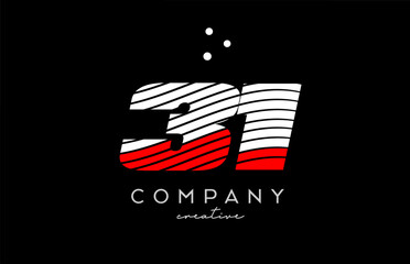 31 number logo with red white lines and dots. Corporate creative template design for business and company