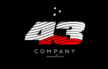 43 number logo with red white lines and dots. Corporate creative template design for business and company - obrazy, fototapety, plakaty