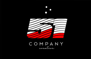 51 number logo with red white lines and dots. Corporate creative template design for business and company
