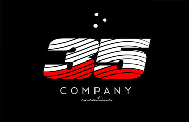 35 number logo with red white lines and dots. Corporate creative template design for business and company