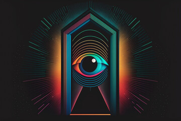 Rainbow Neon Eye Doorway Generative AI