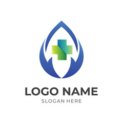 health water logo concept with 3d blue and green color style