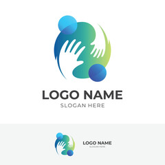 family care logo template with flat blue color style