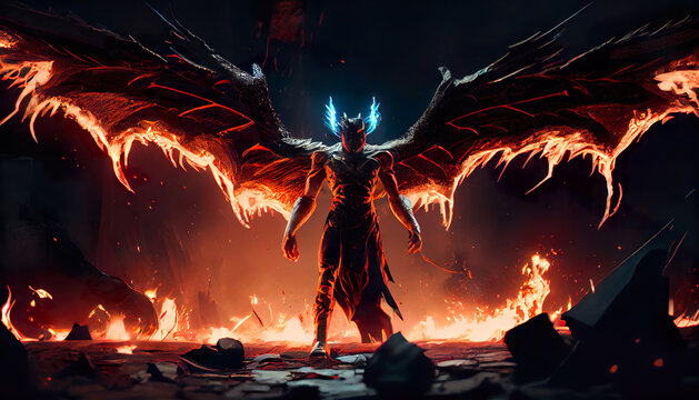illustration of Lucifer, Fallen Angel, demon and evil, king of hell. Lucifer was one of God angels. artwork, Non-existent person