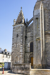 Le Mans Roman Catholic cathedral of Saint Julien (Cathedrale St-Julien du Mans, VI - XIV century), seen from the side of the large portal 1695. Le Mans, Pays de la Loire region in France.