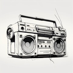 Boombox retro cassette player one line drawing created with AI - obrazy, fototapety, plakaty