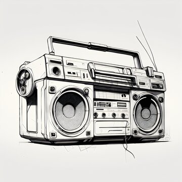 Boombox retro cassette player one line drawing created with AI