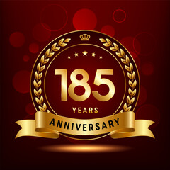 185th Anniversary logo design with golden number and laurel wreath for anniversary celebration event, invitation, greeting card, banner, poster, flyer, flyer. Logo Vector Template