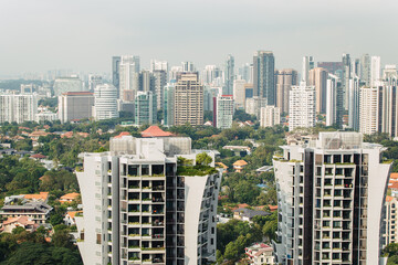 Cityscape of skyscrapers and multi storey buildings in Singapore from above