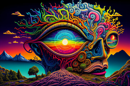Fototapeta abstract world of psychedelics, lsd dmt trip  illustration Generative AI
