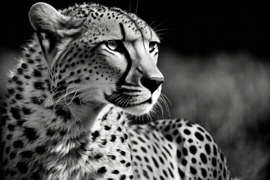 portrait of a cheetah black and white made with generative ai