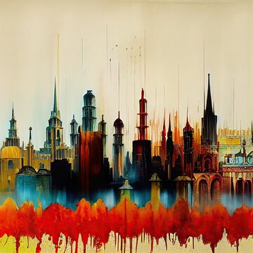 impressionist cityscape in fall collors - generative