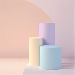 Minimal podium or pedestal for product presentation display with pastel colors. Generative AI