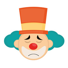 vector illustration face of a cartoon clown with a sad and lamenting expression