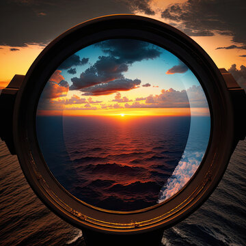 Ocean sunset looking through telescope