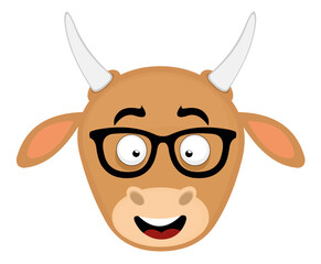 vector illustration face of a cow cartoon with nerd glasses