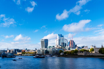 Panoramic view of London from the River Thames. United Kingdom.
