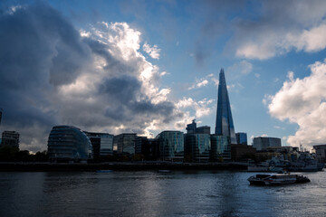 Fototapeta na wymiar Panoramic view of London from the River Thames. United Kingdom.