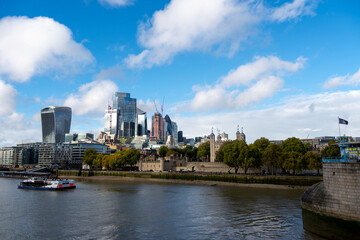 Fototapeta na wymiar Panoramic view of London from the River Thames. United Kingdom.