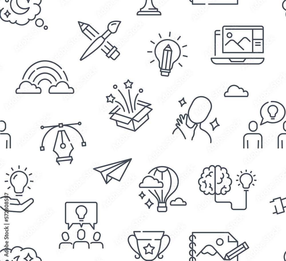Wall mural creativity seamless pattern. repeating design element for printing on fabric. creativity and art, pe