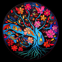 abstract floral background, tree of life, nomad, colorful