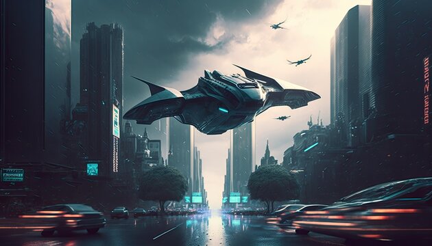 A High-Tech Metropolis of Flying Cars