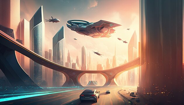 A High-Tech Metropolis of Flying Cars
