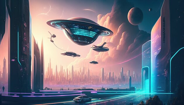 A High-Tech Metropolis of Flying Cars