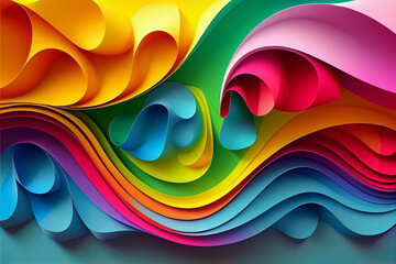 Abstract colorful background with 3D waves. Generative AI illustration
