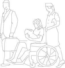 Vector sketch detailed illustration of a disabled person using a wheelchair
