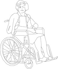 Vector sketch detailed illustration of a disabled person using a wheelchair