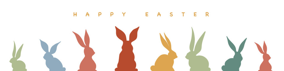 happy easter banner, bunnies silhouette illustration, vector rabbits collection, easter banner 