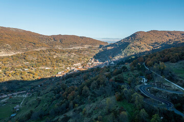 Fototapeta na wymiar Aerial Drone view autumnal mountainous landscape 