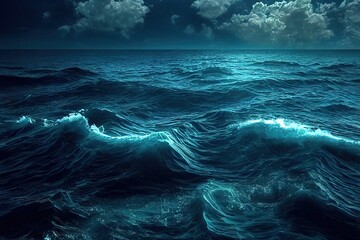 paysage de mer agitée et sombre avec vagues et écume, ciel nuageux - obrazy, fototapety, plakaty