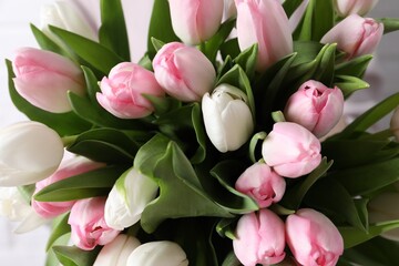 Big bouquet of beautiful tulips, closeup view