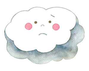 雨が降り出しそうな雲(くもり/雨雲)のキャラクターのイラスト(悲しそうな顔)