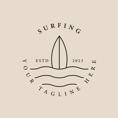 Surfing  line art logo, icon and symbol, with emblem vector illustration design