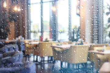 restaurant view raindrops on glass window