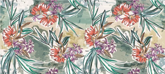 Foto op Canvas Summer floral pattern looking like unfinished watercolors, perfect for textiles and decoration © D&R studio