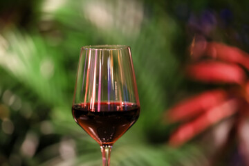 a glass of red wine in a luxurious background restaurant