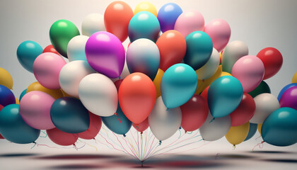 Balloon, colorful and grouped birthday balloons created by AI