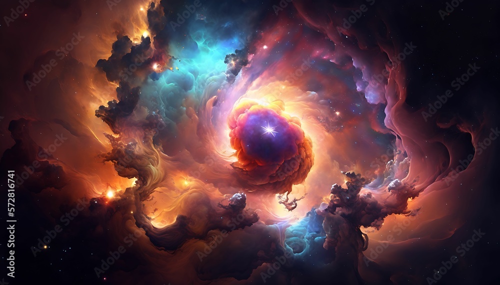 Wall mural colorful space nebula or universe as wallpaper background with generative ai technology.