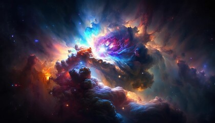 Obraz na płótnie Canvas Colorful space nebula or universe as wallpaper background with Generative AI Technology.